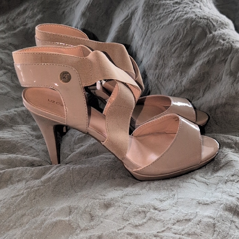 Liz Claiborne Nude Open Toe Strappy Slingback 4 Inch Heels  Size 9 1/2